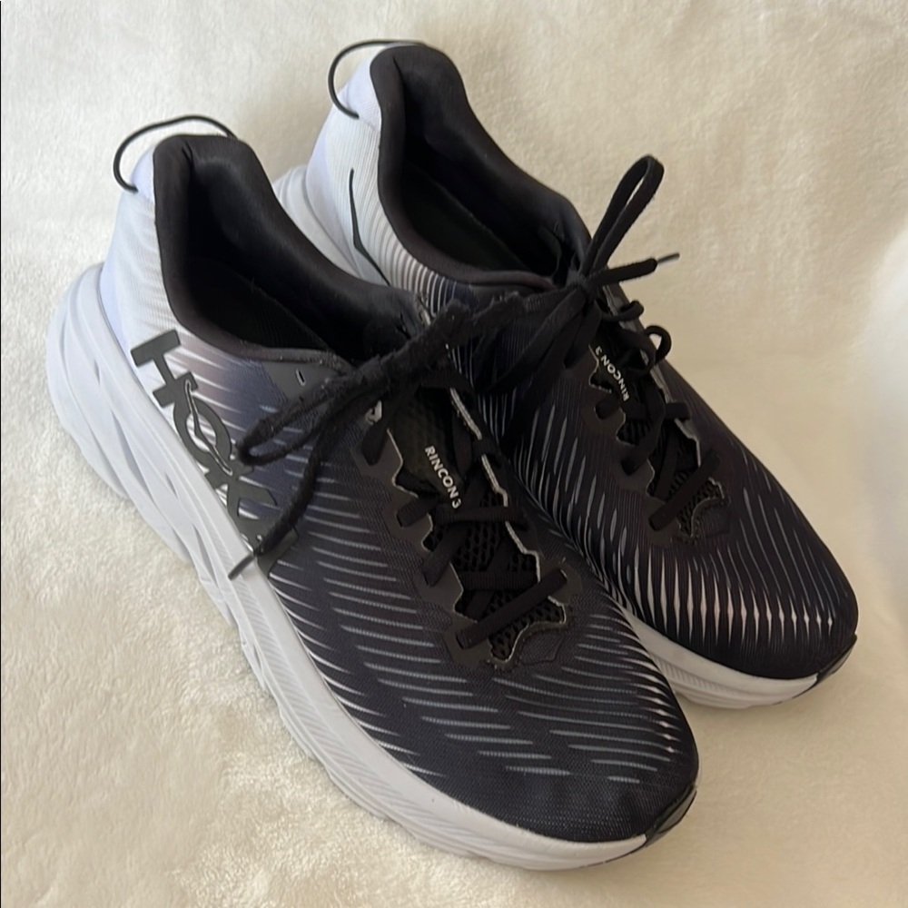 Hoka Black and White Athletic Shoes with Textured Design